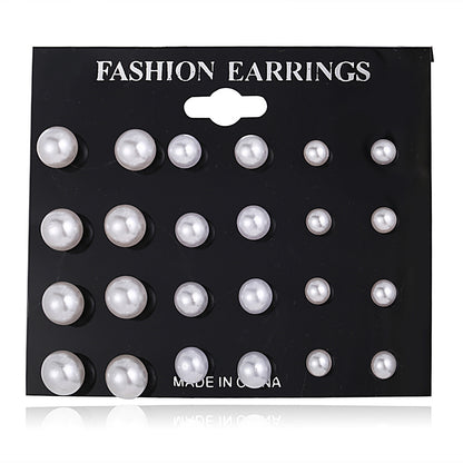 Vintage pearl open circle earrings set of 9 pairs