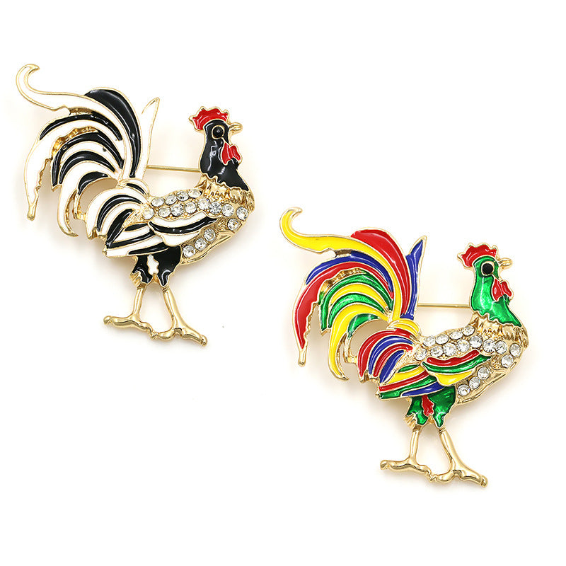 Painted cock brooch