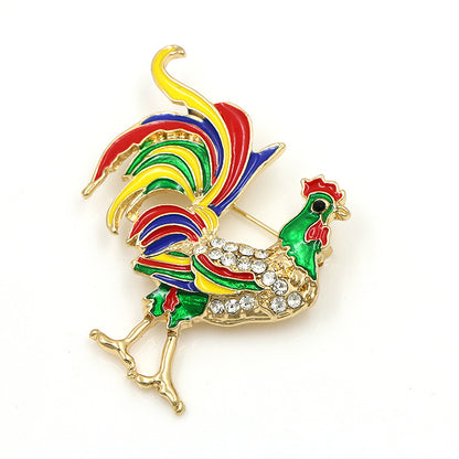 Painted cock brooch