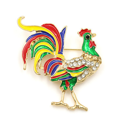 Painted cock brooch