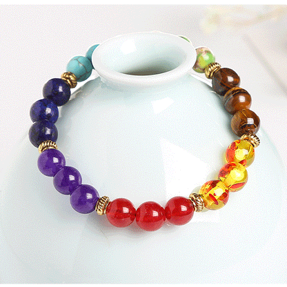 Energy volcanic stone seven-color vein annual ring bracelet