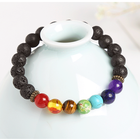 Energy volcanic stone seven-color vein annual ring bracelet