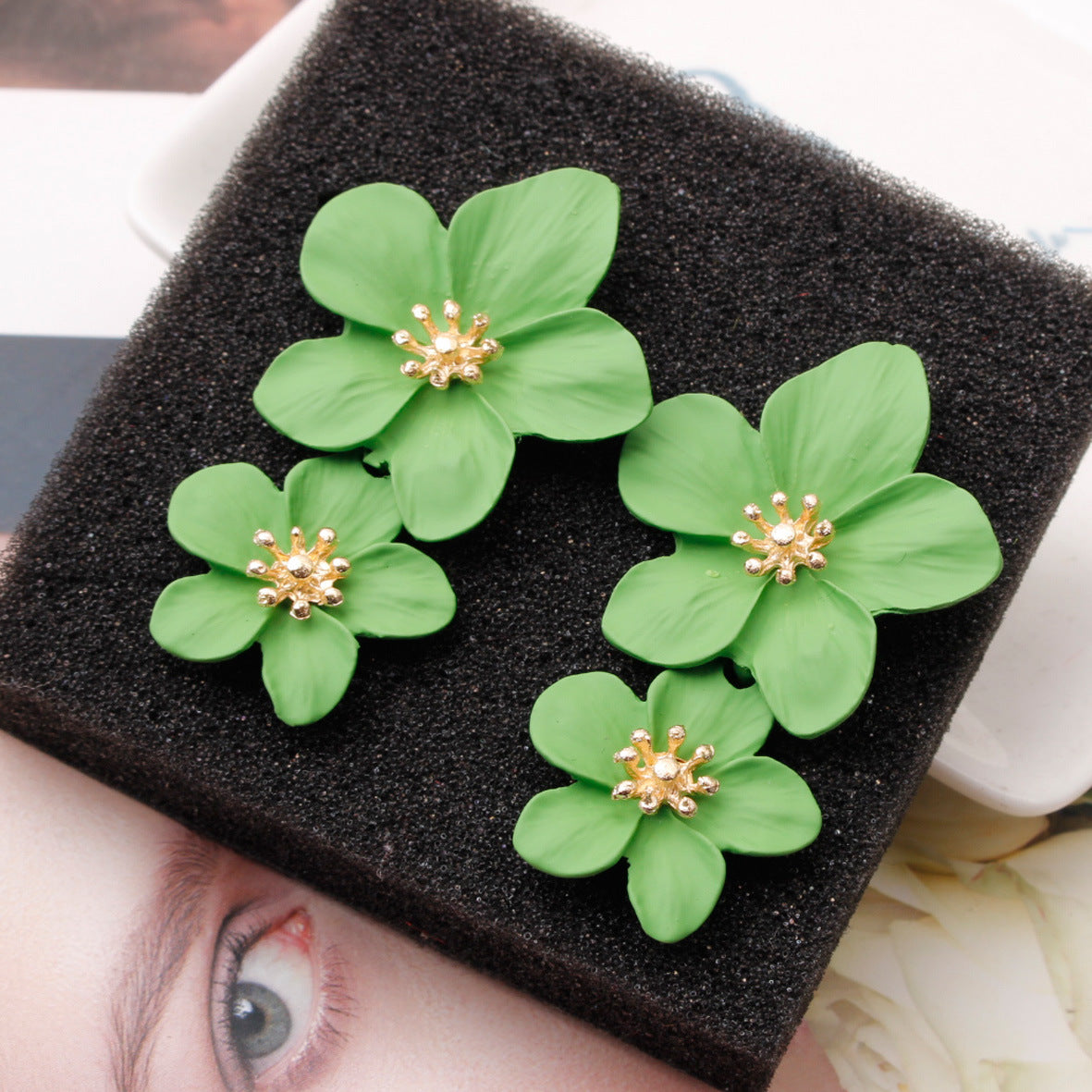 Flow multi-color double-layer flower stud earrings