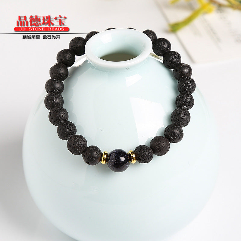 Volcanic stone transfer bead single ring bracelet