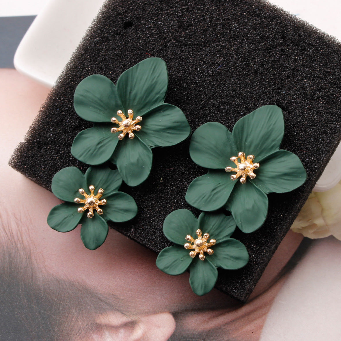 Flow multi-color double-layer flower stud earrings