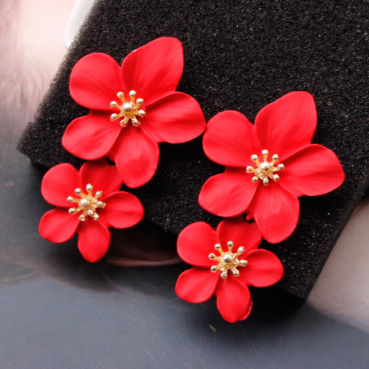 Flow multi-color double-layer flower stud earrings