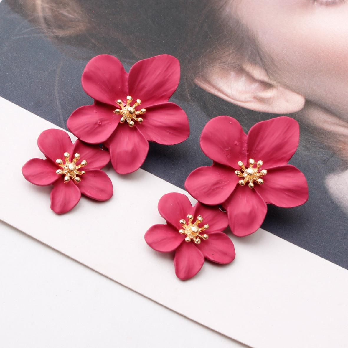 Flow multi-color double-layer flower stud earrings