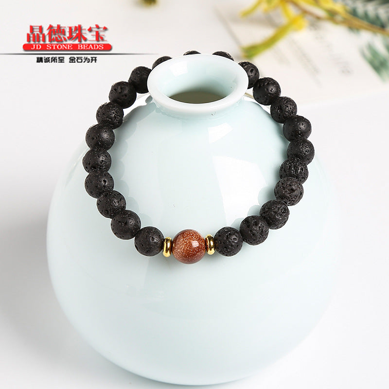 Volcanic stone transfer bead single ring bracelet