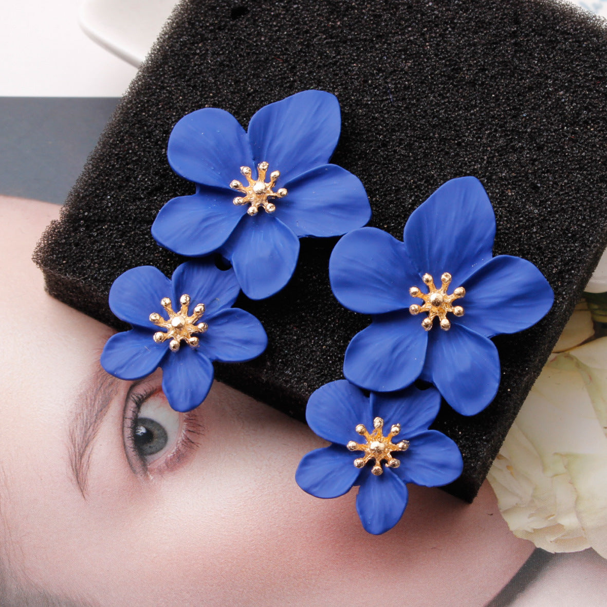 Flow multi-color double-layer flower stud earrings