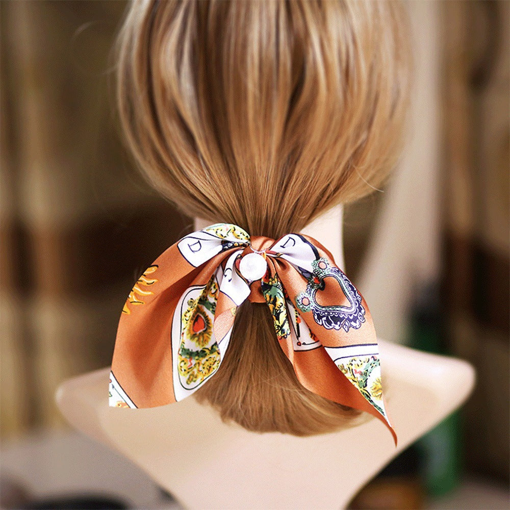 Pearl pendant large intestine bow hair tie