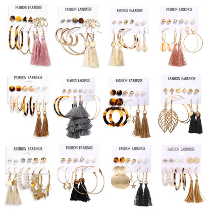 Pearl Circle Tassel Earring Set 6-Piece Set