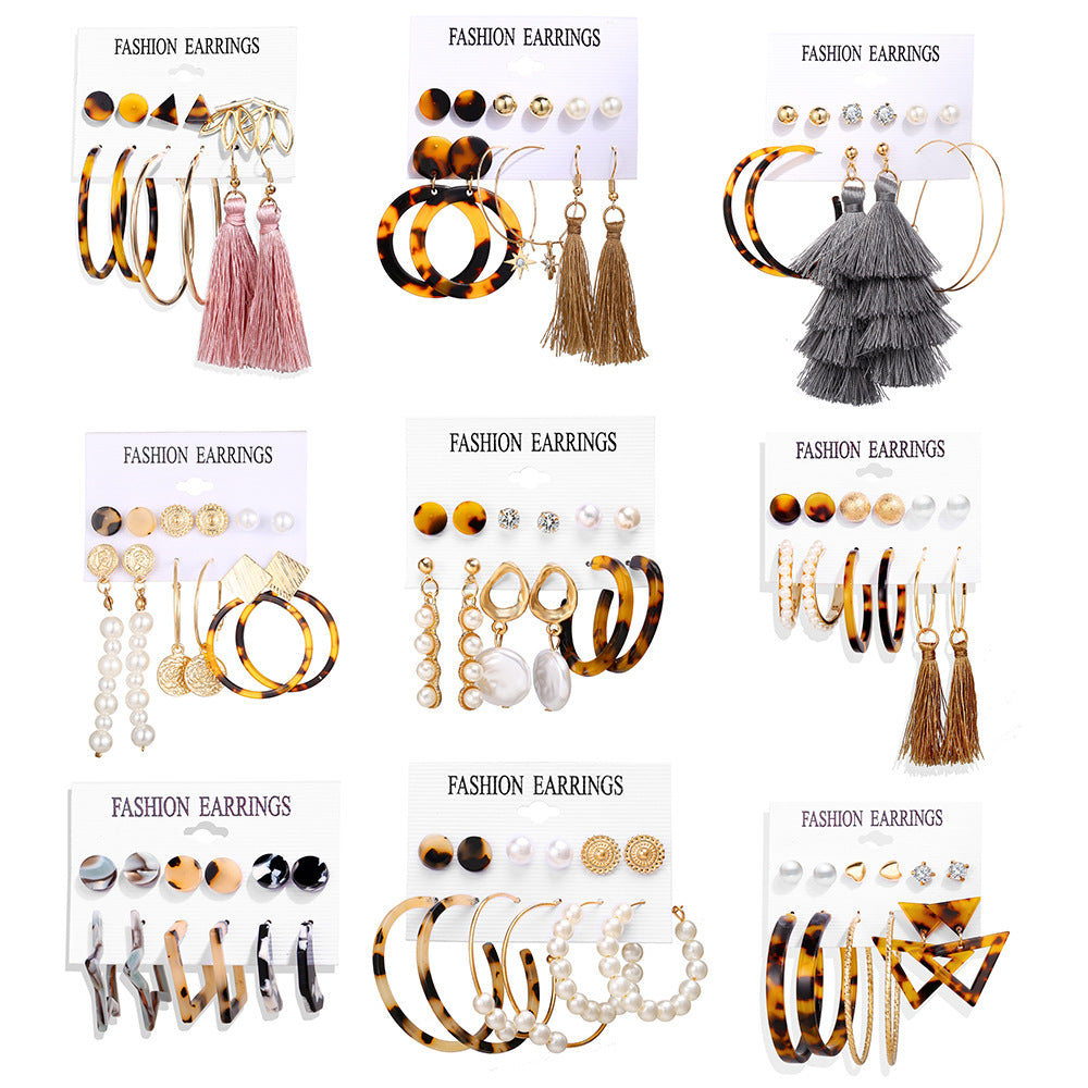 Pearl Circle Tassel Earring Set 6-Piece Set