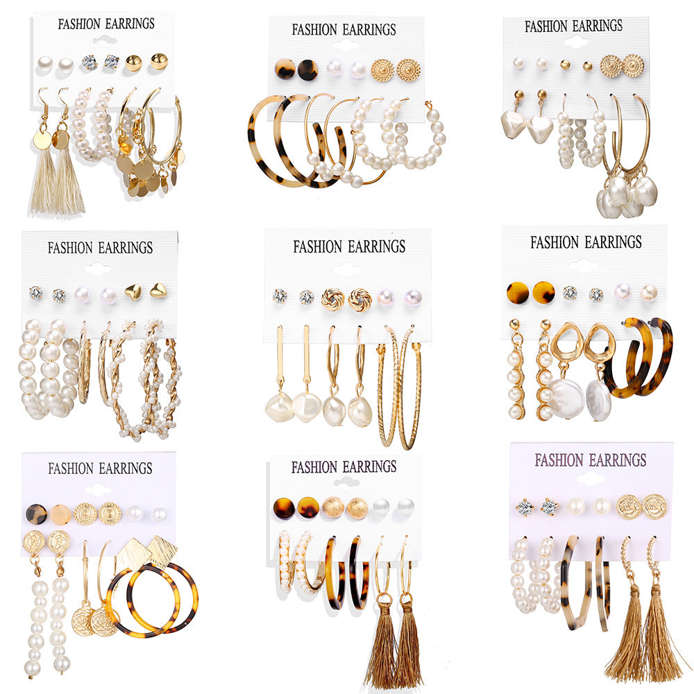 Pearl Circle Tassel Earring Set 6-Piece Set