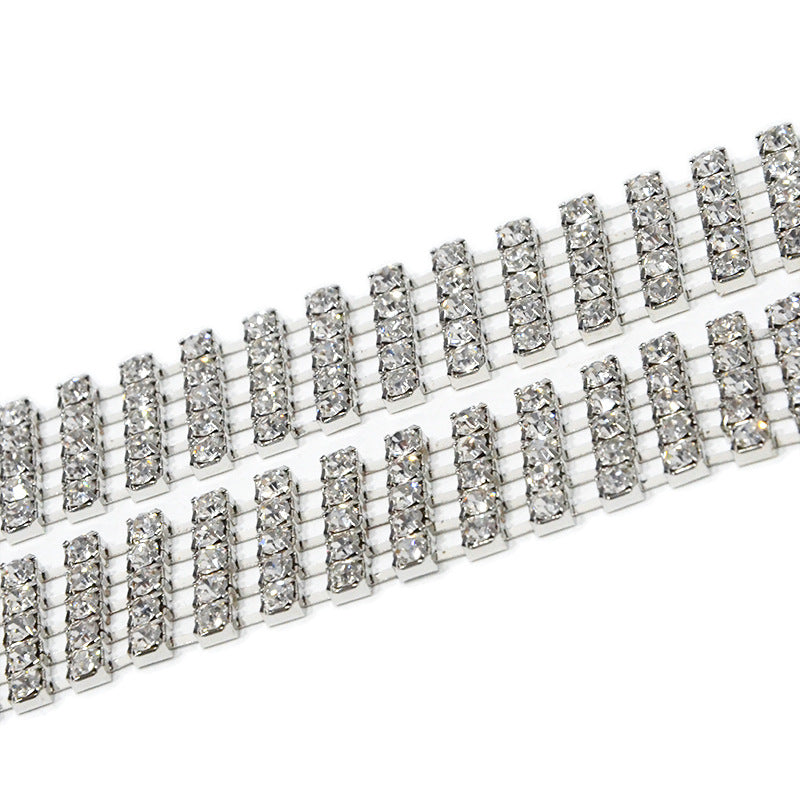 5 rows of diamond-encrusted metal thin belt