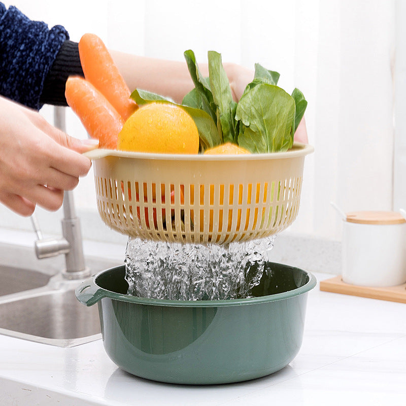 Double-Layer Cut-Out Fruit Bowl, Fruit Washing and Draining Basket