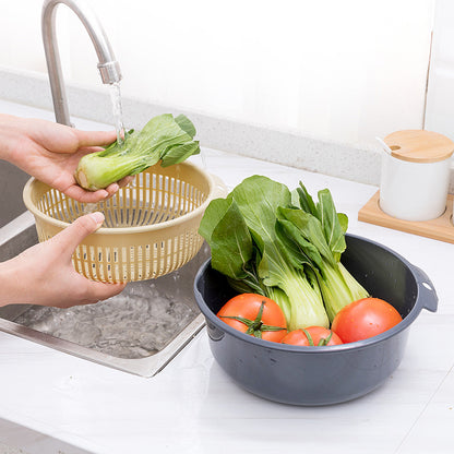 Double-Layer Cut-Out Fruit Bowl, Fruit Washing and Draining Basket