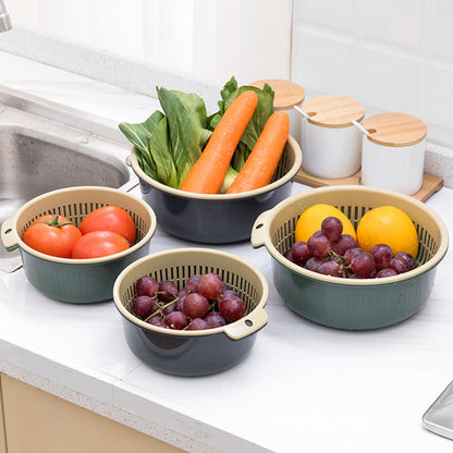 Double-Layer Cut-Out Fruit Bowl, Fruit Washing and Draining Basket