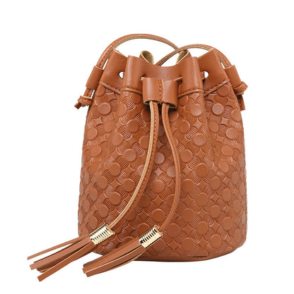 Embossed double fringed bucket bag