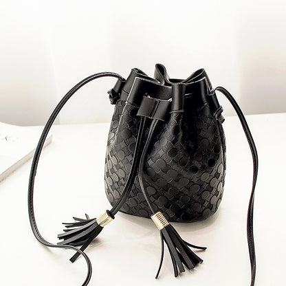 Embossed double fringed bucket bag