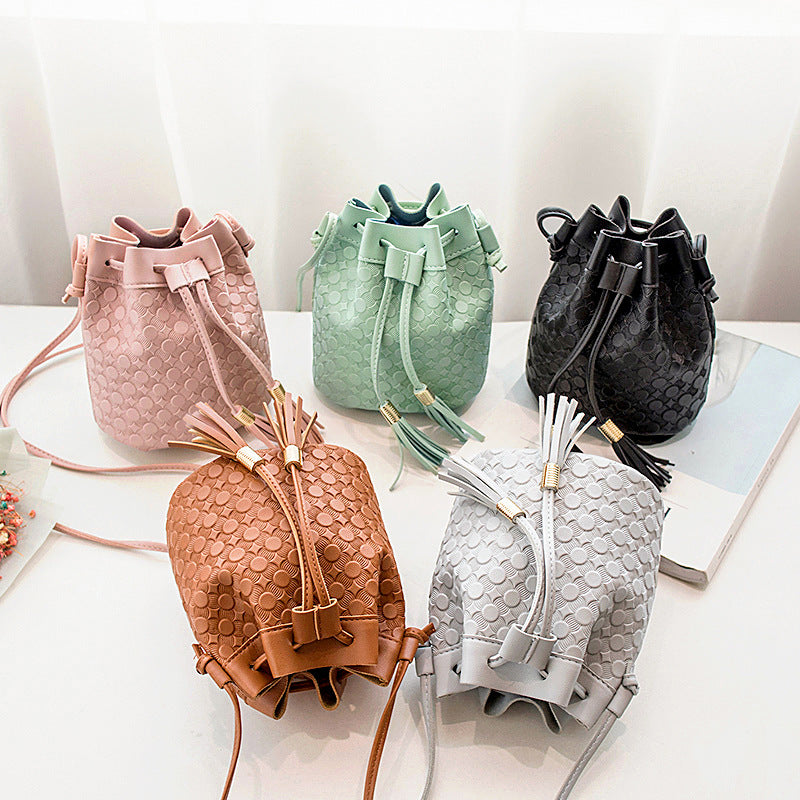 Embossed double fringed bucket bag