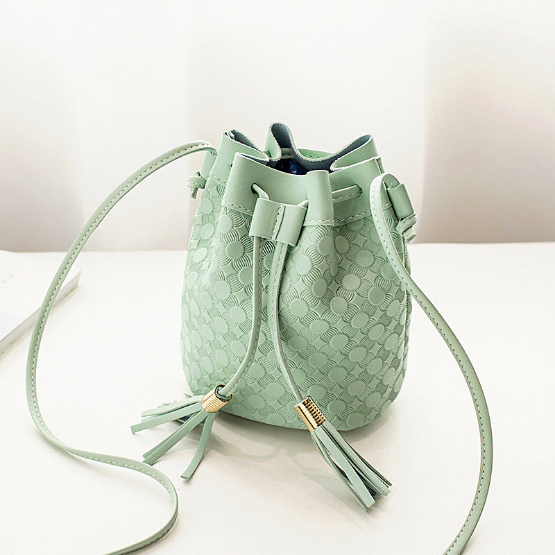 Embossed double fringed bucket bag