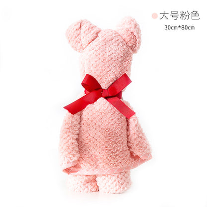 Bear-Shaped Coral Fleece Towel (Absorbent, Gift Towel)