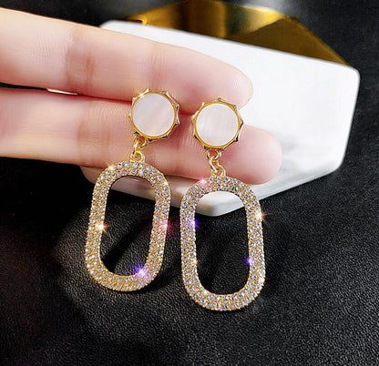 925 Silver Needle Oval Long Earrings