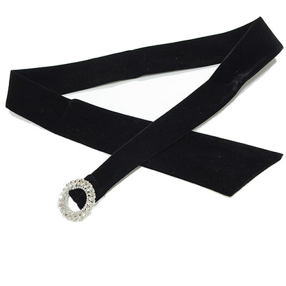 Velvet Solid Color Crystal Buckle Waist Seal