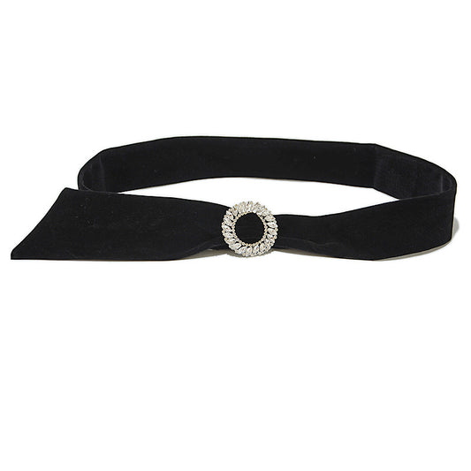 Velvet Solid Color Crystal Buckle Waist Seal