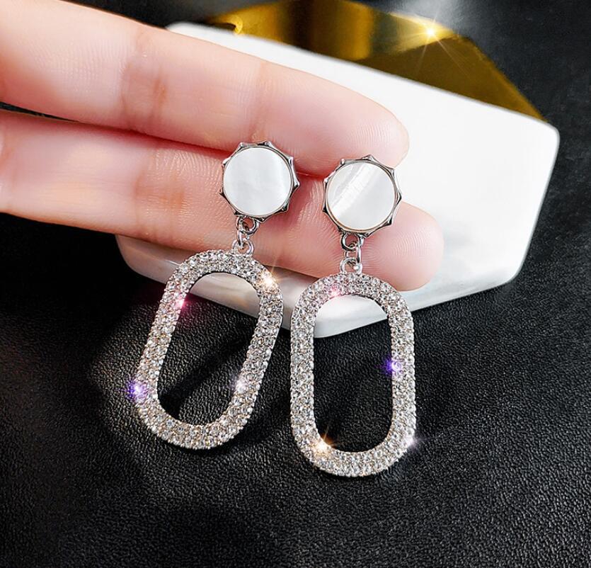 925 Silver Needle Oval Long Earrings