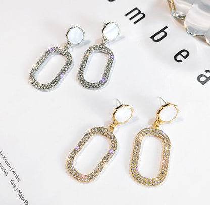 925 Silver Needle Oval Long Earrings