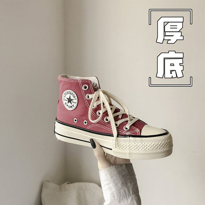 Thick-soled high-top canvas shoes ulzzang height-increasing sneakers