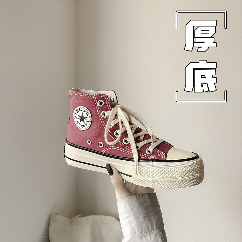 Thick-soled high-top canvas shoes ulzzang height-increasing sneakers