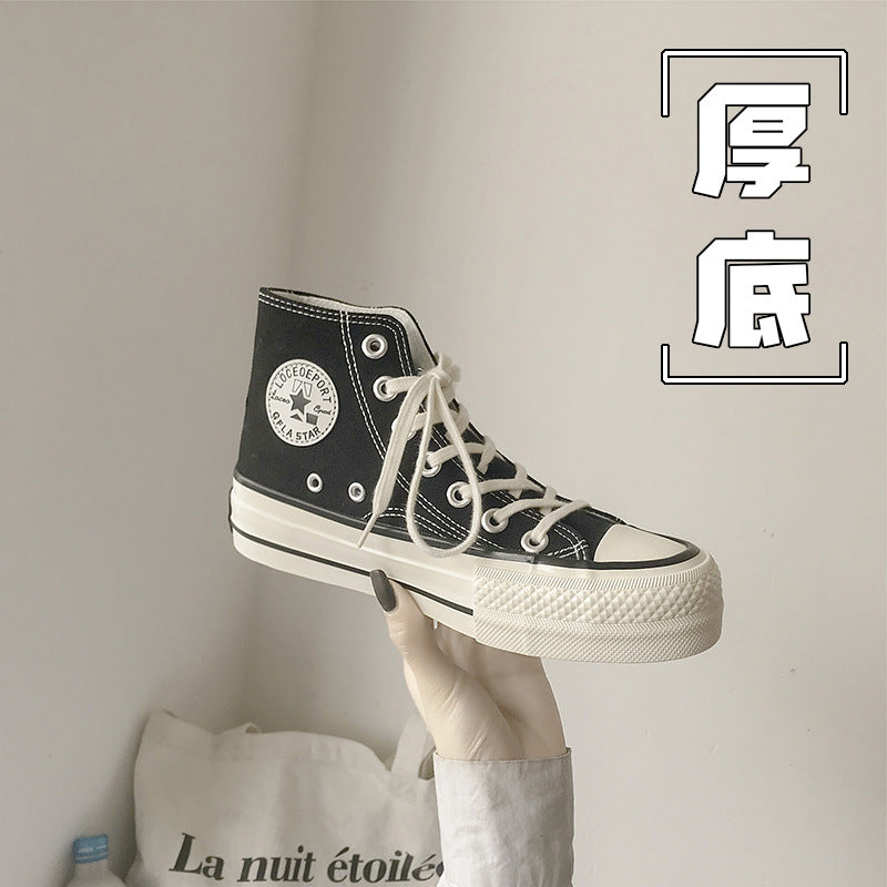 Thick-soled high-top canvas shoes ulzzang height-increasing sneakers