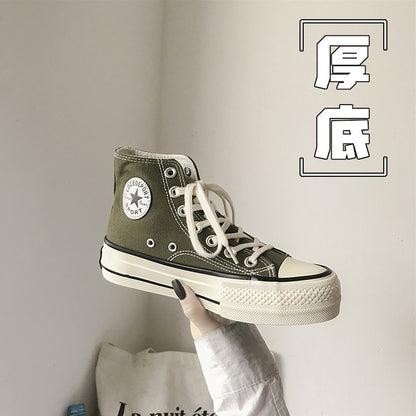 Thick-soled high-top canvas shoes ulzzang height-increasing sneakers