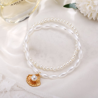 Imitation Pearl Scallop Shell Charm Anklet