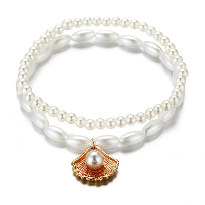 Imitation Pearl Scallop Shell Charm Anklet