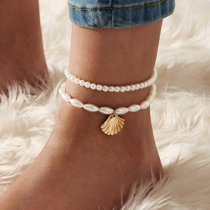 Imitation Pearl Scallop Shell Charm Anklet