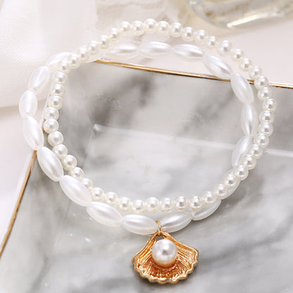 Imitation Pearl Scallop Shell Charm Anklet