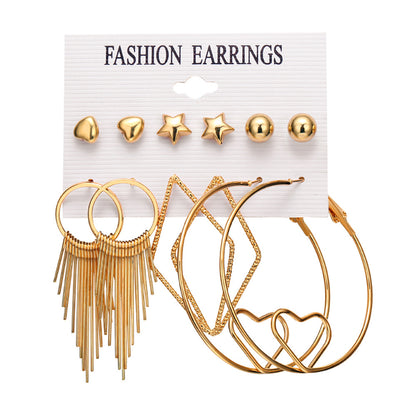 Pearl tassel earrings 6-piece set