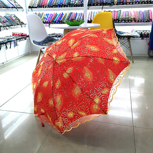 Bride Wedding Red Long Handle Umbrella