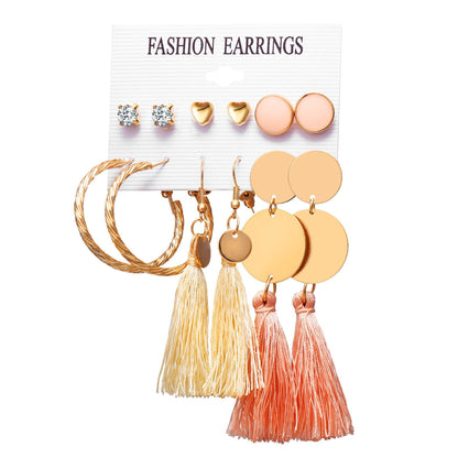 Pearl tassel earrings 6-piece set