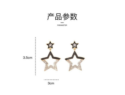 Rhinestone pentagram hollow earrings female