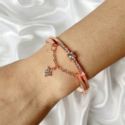 Rose gold five-pointed star bracelet with diamonds