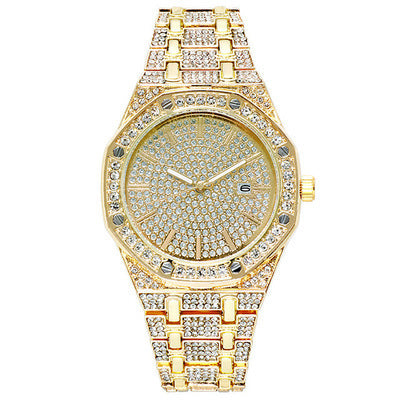 Hip-Hop Rhinestone Octagonal Steel Band Watch