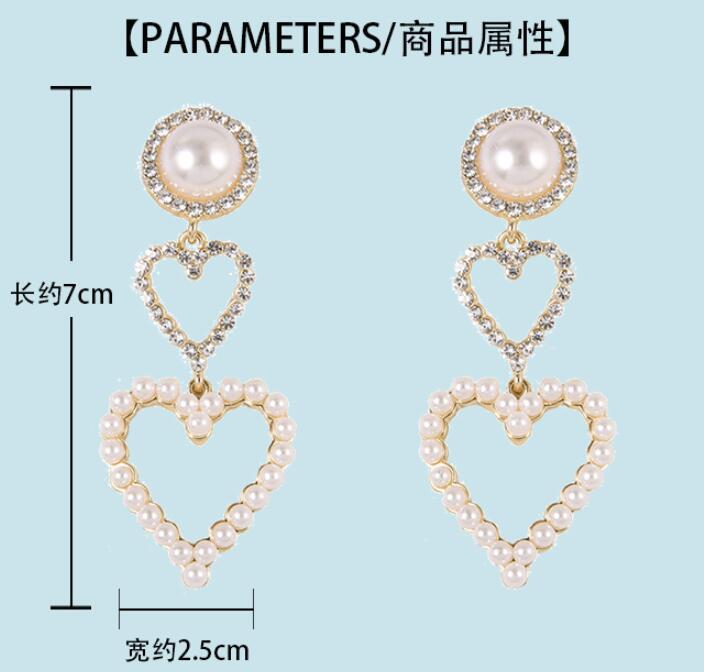 Love imitation pearl rhinestone long earrings