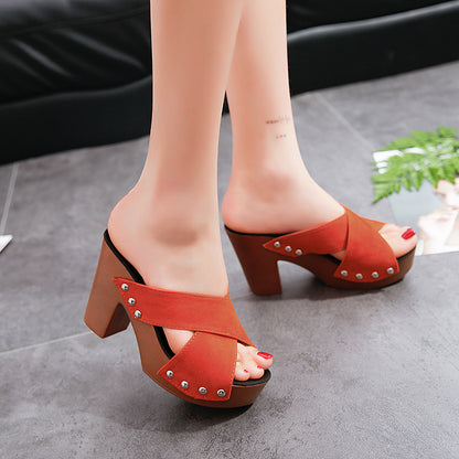 Rivet Cross Strap High Heel Sandals