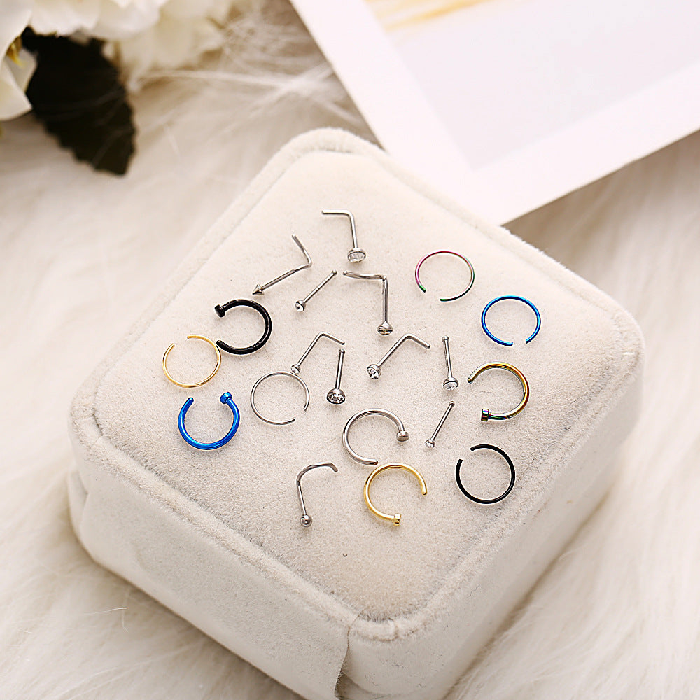 Nose studs C-shaped nose rings 22 piercing mixed set