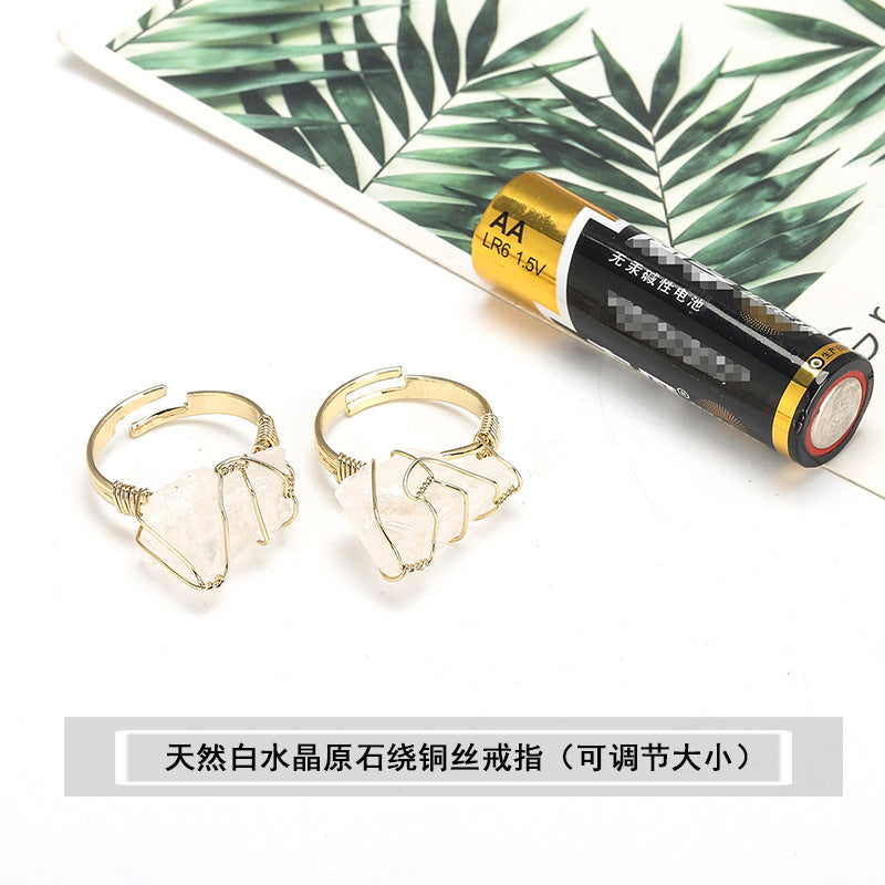 Crystal electroplated rough stone winding ring