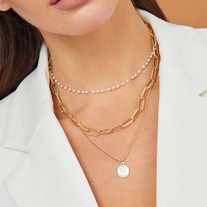 Portrait Pearl Chain Multi-layer Necklace